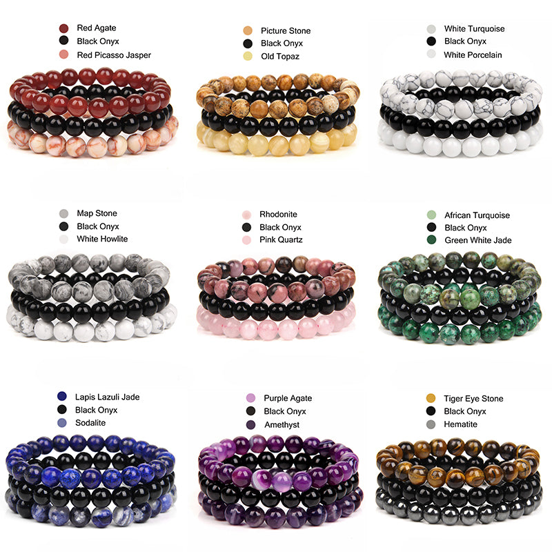 Three-pack of Natural Stone 8mm Beaded Bracelets