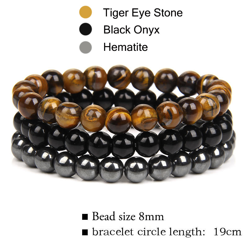 Three-pack of Natural Stone 8mm Beaded Bracelets